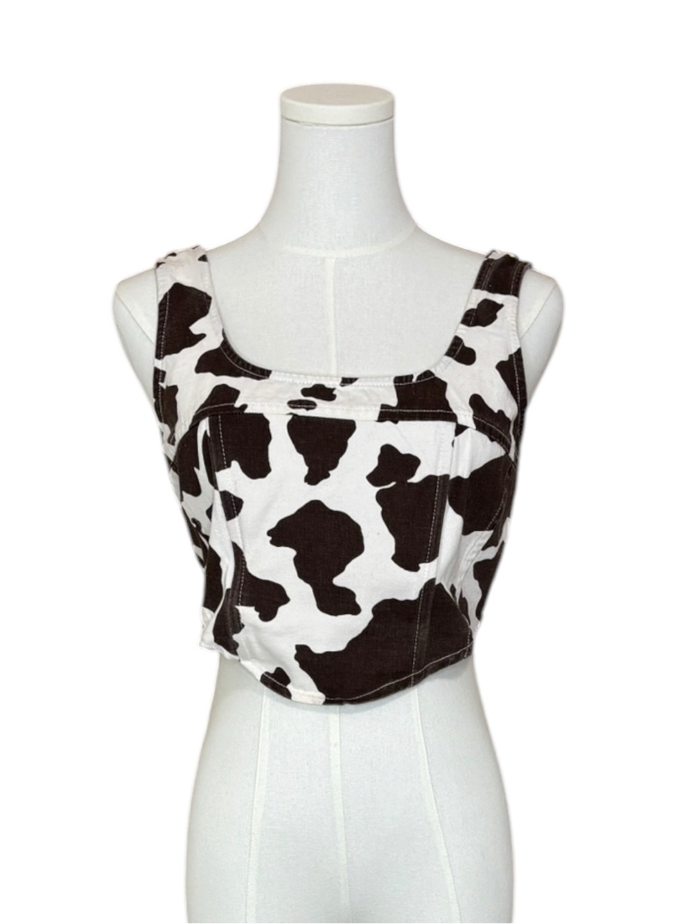Lone Star Womens M Cow Print Corset Crop Top Brown White Western Y2K Cotton